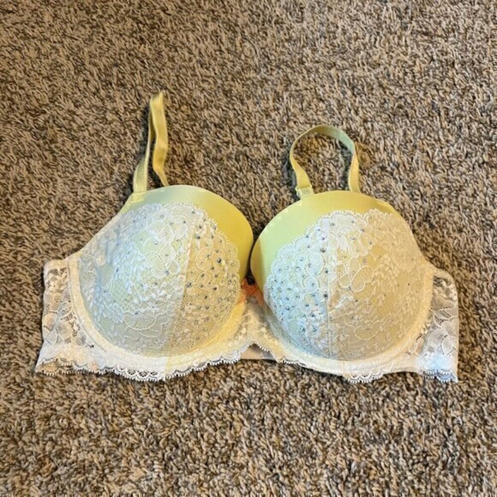 Victoria's Secret Angels Lined Demi yellow rhinestone embellished bra